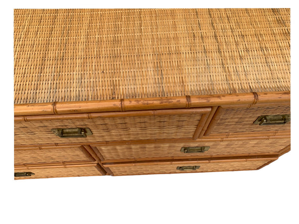 Faux Bamboo and Wicker Dresser 7 drawers