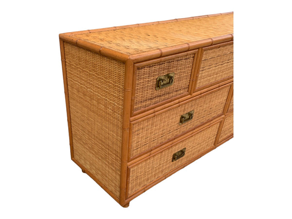 Faux Bamboo and Wicker Dresser 7 drawers