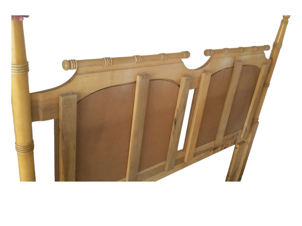 Mid Century Faux Bamboo Maple Woven Split Reed Panels Queen Size Headboard