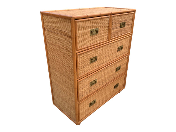 Faux Bamboo and wicker chest 5 drawers