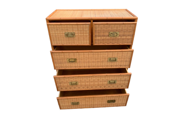 Faux Bamboo and wicker chest 5 drawers