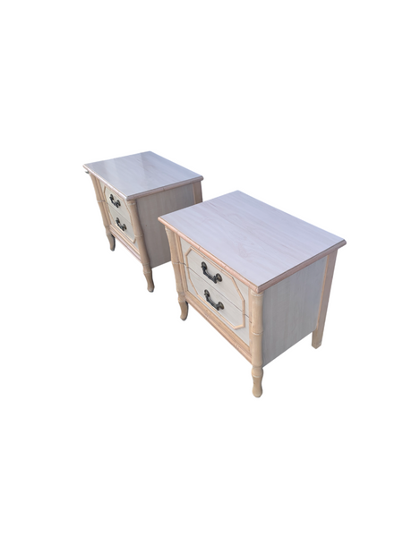 Broyhill faux Bamboo Nightstand Hollywood Regency Bed Table Palm Beach cream a pair
