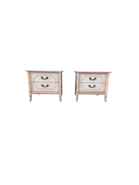 Broyhill faux Bamboo Nightstand Hollywood Regency Bed Table Palm Beach cream a pair