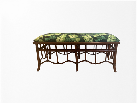 Bamboo and rattan tropical Chinoiserie bench.