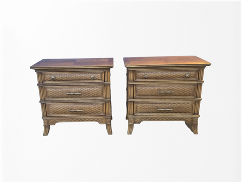 Tommy Bahama style bamboo rattan nightstands a pair