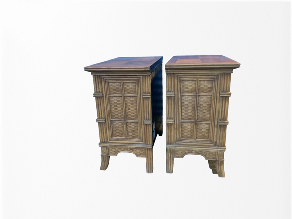 Tommy Bahama style bamboo rattan nightstands a pair