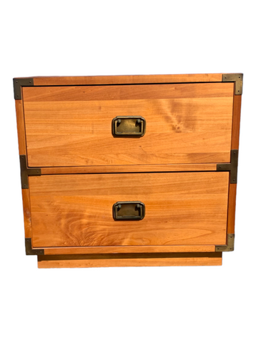 Wooden campaign style nightstand 2 drawers