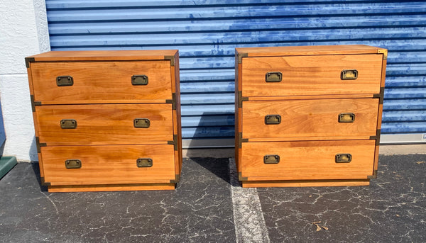 Wooden campaign style nightstands bachelor chest 3 drawers a pair