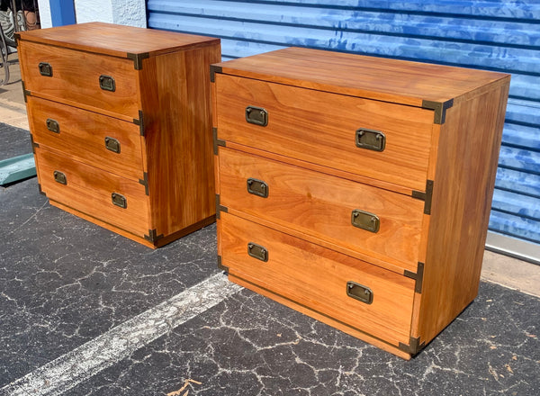 Wooden campaign style nightstands bachelor chest 3 drawers a pair