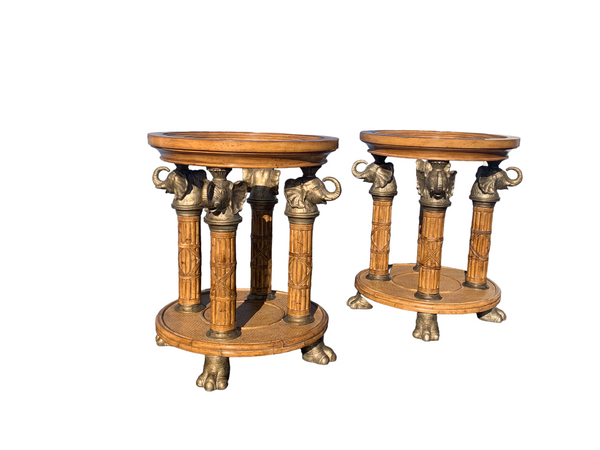 Pair of round dining room table pedestal with elephant heads and feets.