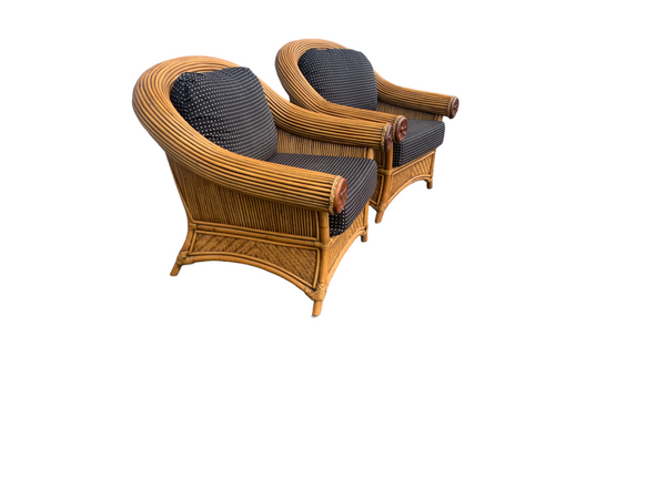 Pencil Reed Bamboo and Rattan Armchairs a Pair