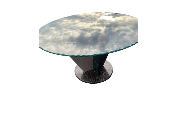 Postmodern Tessellated Marble and glass coffee and side table, 1980's.