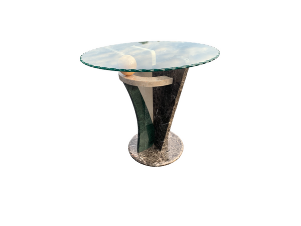Postmodern Tessellated Marble and glass coffee and side table, 1980's.