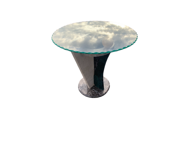 Postmodern Tessellated Marble and glass coffee and side table, 1980's.