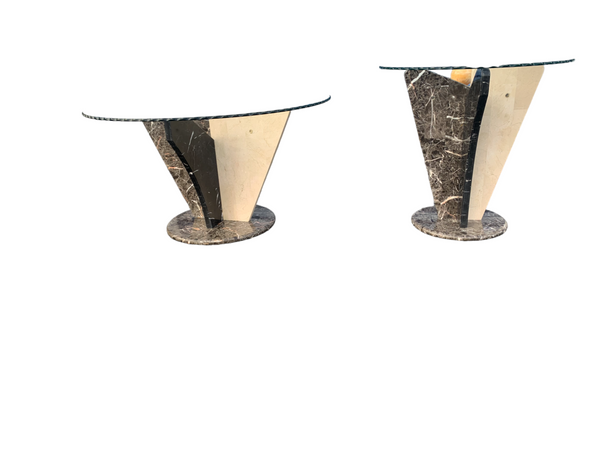 Postmodern Tessellated Marble and glass coffee and side table, 1980's.