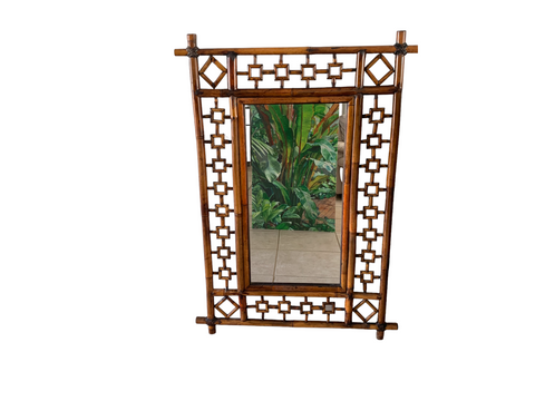 Burnt Bamboo Mirror Geometrical Patterned