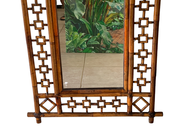 Burnt Bamboo Mirror Geometrical Patterned