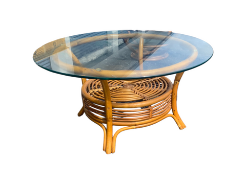 Rattan Glass Top Coffee Table - Albini Style