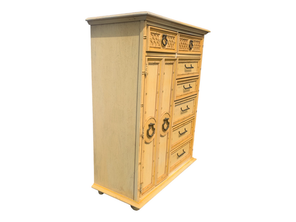 Vintage wooden faux bamboo armoire 7 drawers