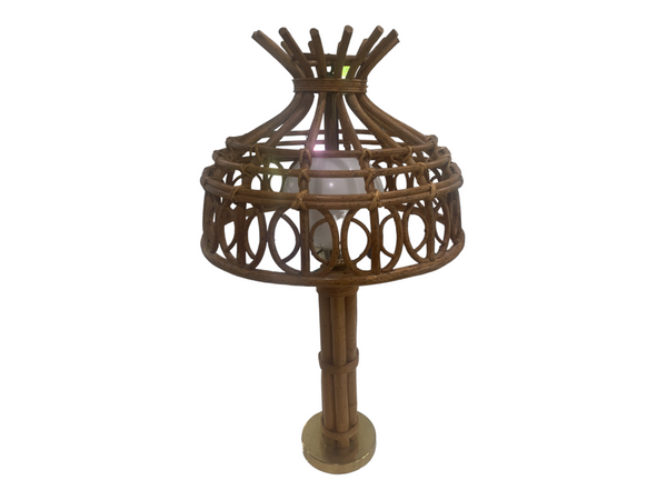 Bent bamboo globe table lamp with metal brass plated base