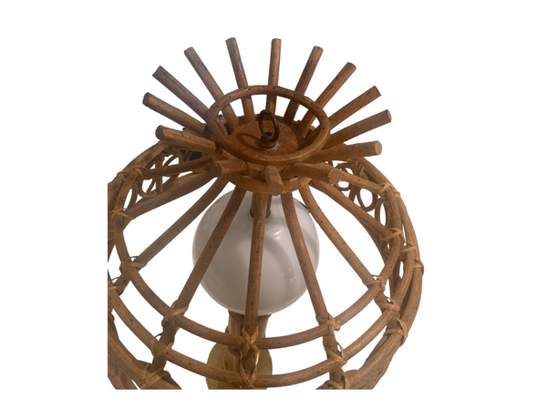 Bent bamboo globe table lamp with metal brass plated base