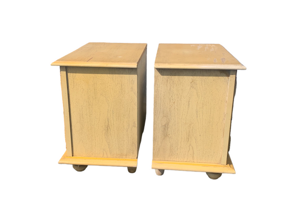Vintage wooden faux bamboo nightstands a pair