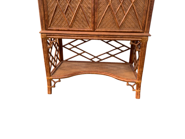 Woven Rattan Pagoda Fretwork Chippendale Style Cabinet