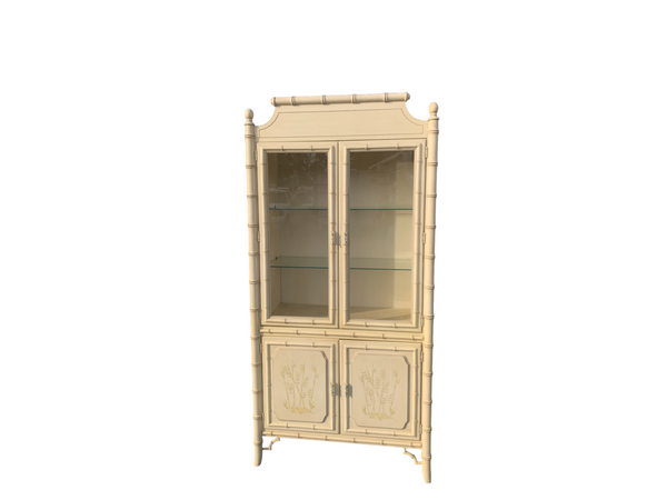 Dixie Aloha Fretwork Faux Bamboo China Cabinet Hollywood Regency Chippendale