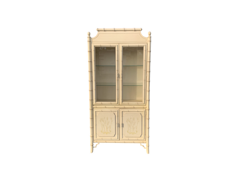 Dixie Aloha Fretwork Faux Bamboo China Cabinet Hollywood Regency Chippendale