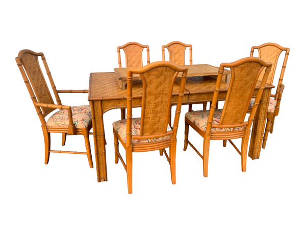 Dixie Faux Bamboo Woven Herringbone Rattan Rectangular dining set