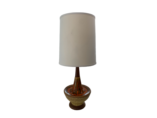 MCM Ceramic and Wood Drip Glaze Lava Lamp