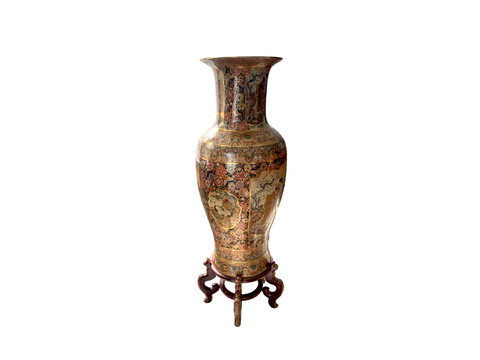 Royal Satsuma Large Floor Vase 46.5" with Geishas and floral motif.