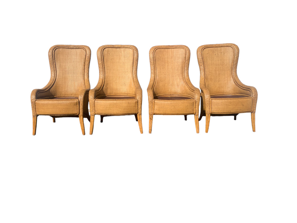 Vintage Woven Rattan Chairs - Set of 4