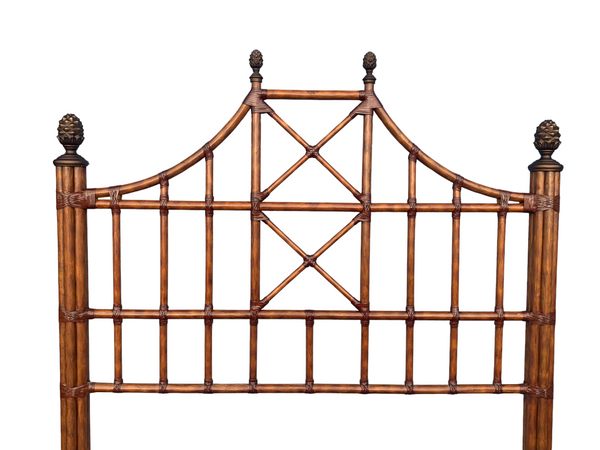 Split Bamboo and leather Pagoda Fretwork Queen Size Bed
