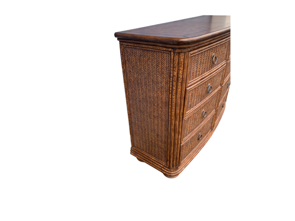 Henry Link by Lexington Leather top  Rattan dresser  with Mirror