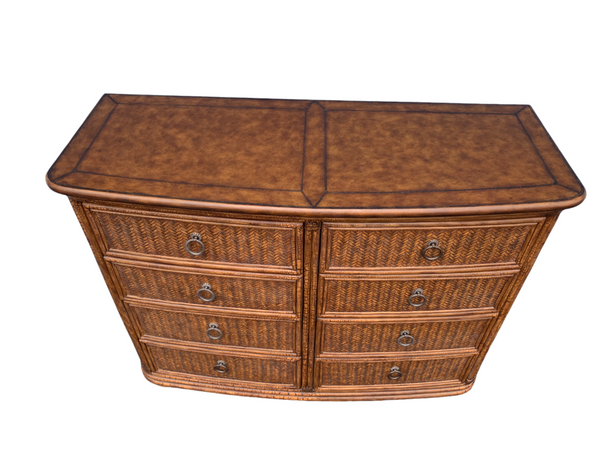 Henry Link by Lexington Leather top  Rattan dresser  with Mirror