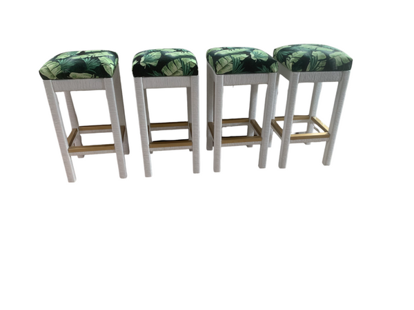 Henry Link by Lexington Wicker Wrapped Bar Stools White lot of 4