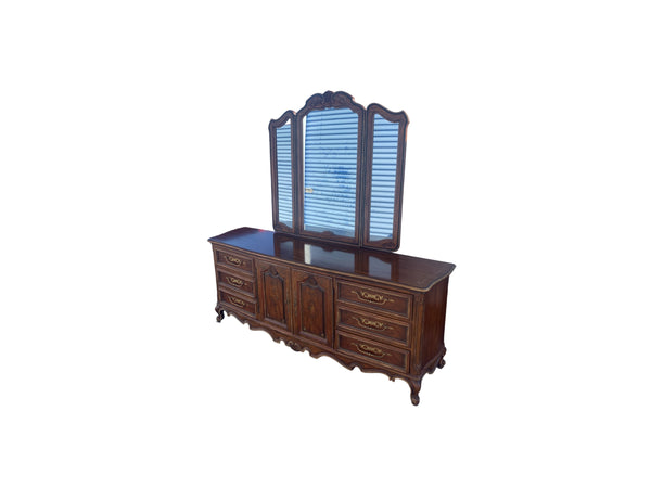 French Provincial Drexel Heritage Brittany Collection Double Dresser with Mirror