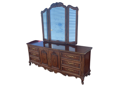 French Provincial Drexel Heritage Brittany Collection Double Dresser with Mirror