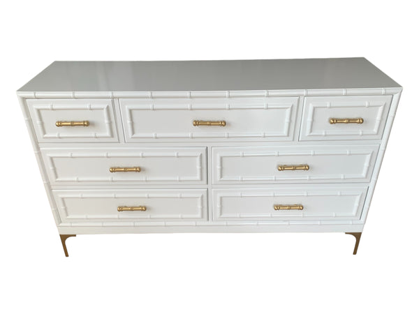 Vintage Dixie Aloha Collection Faux Bamboo Dresser with 7 Drawers Gloss White