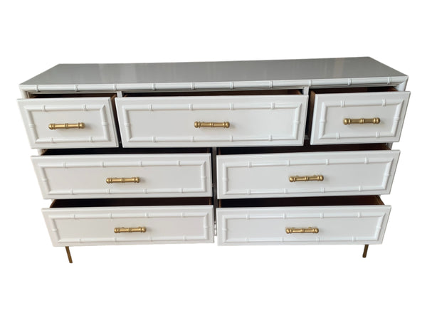 Vintage Dixie Aloha Collection Faux Bamboo Dresser with 7 Drawers Gloss White