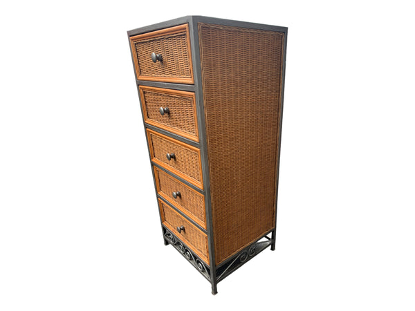 Pier 1 Miranda Lingerie Chest 5 drawers wicker and wrought iron.