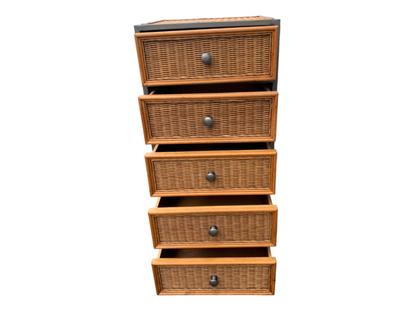 Pier 1 Miranda Lingerie Chest 5 drawers wicker and wrought iron.
