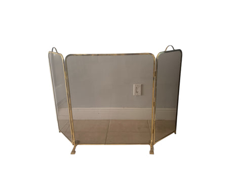 Vintage 3 smoked Glass Panels Fireplace Screen in a Brass Frame