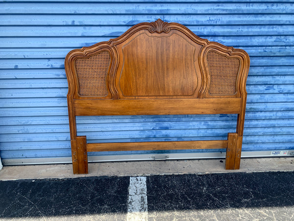 French Provincial Queen Headboard by Thomasville - Vintage Wood & Rattan Cane French Country Style
