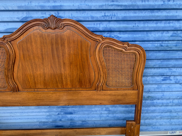 French Provincial Queen Headboard by Thomasville - Vintage Wood & Rattan Cane French Country Style