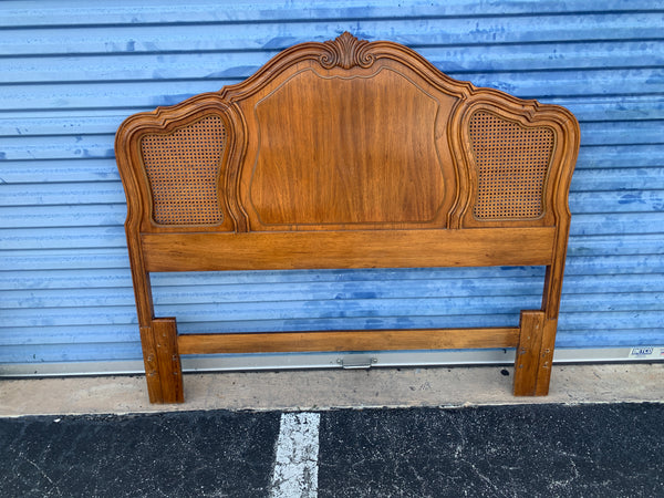 French Provincial Queen Headboard by Thomasville - Vintage Wood & Rattan Cane French Country Style
