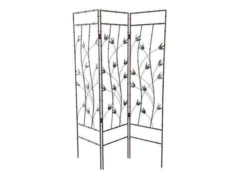 Mid-Century Faux Bamboo Metal Painted 3-Fold Screen room divider bamboo leaves