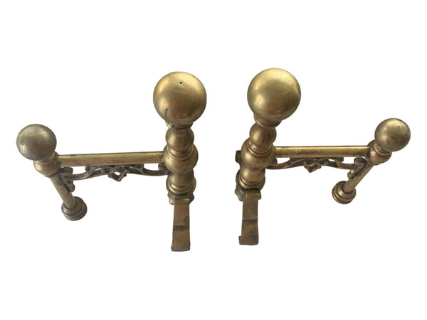19th Century English Brass Andirons Bookends- a Pair Vintage 8.5"