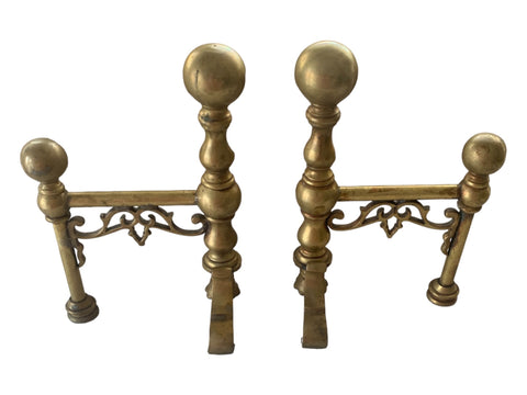 19th Century English Brass Andirons Bookends- a Pair Vintage 8.5"